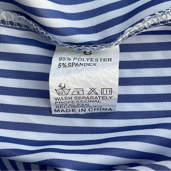 Blue & White Stripe Button Front Stretch Shirt Top Blouse (6) - Picture 12 of 12